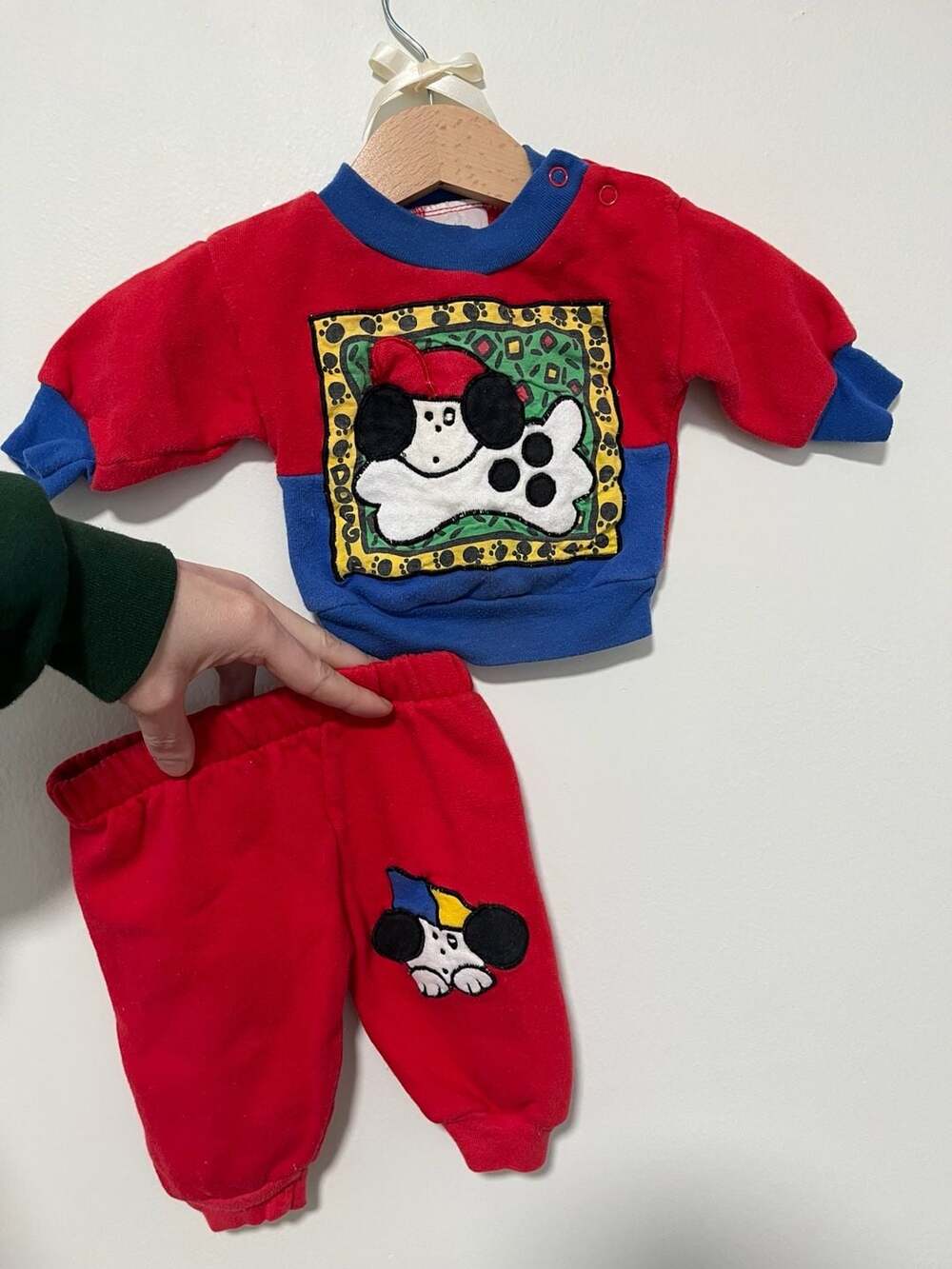 Vintage Puppy Dog Sweatshirt Jogger Set Red Blue